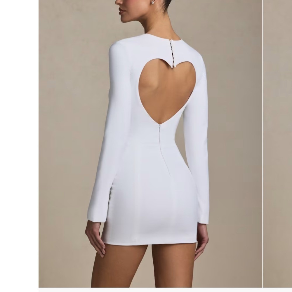 Oh Polly Adelia White Heart Cut Out Bodycon Mini Dress Bridal US 4 NEW going out